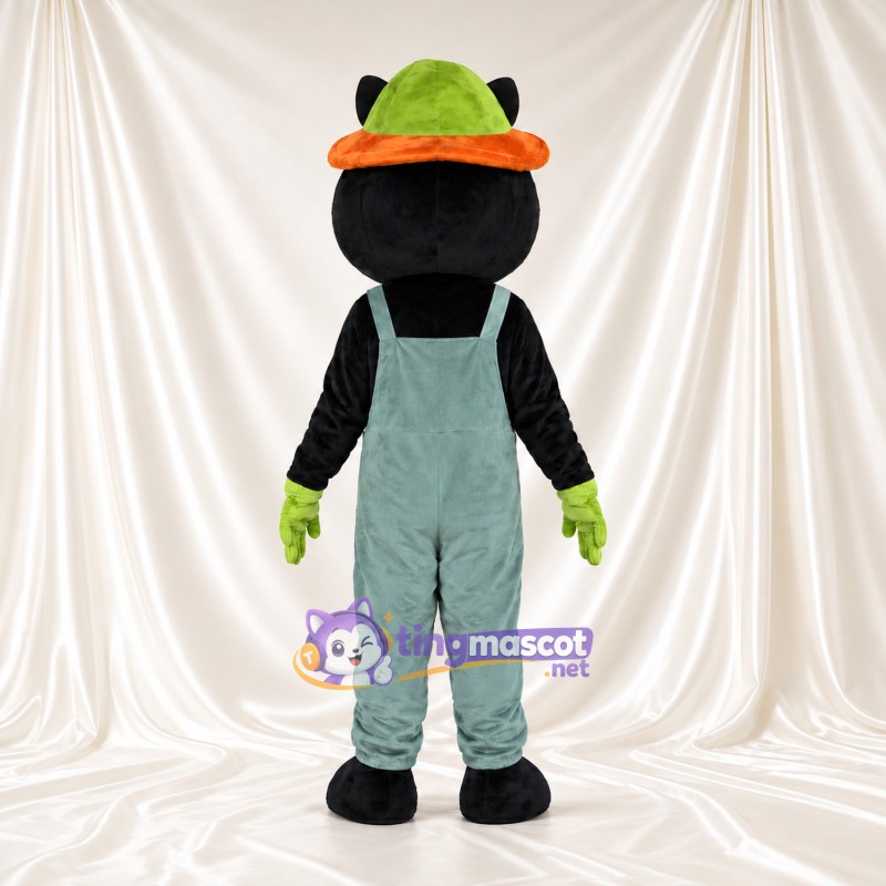 Costume de mascotte Chat – noir – Chapeau (vert); Salopette