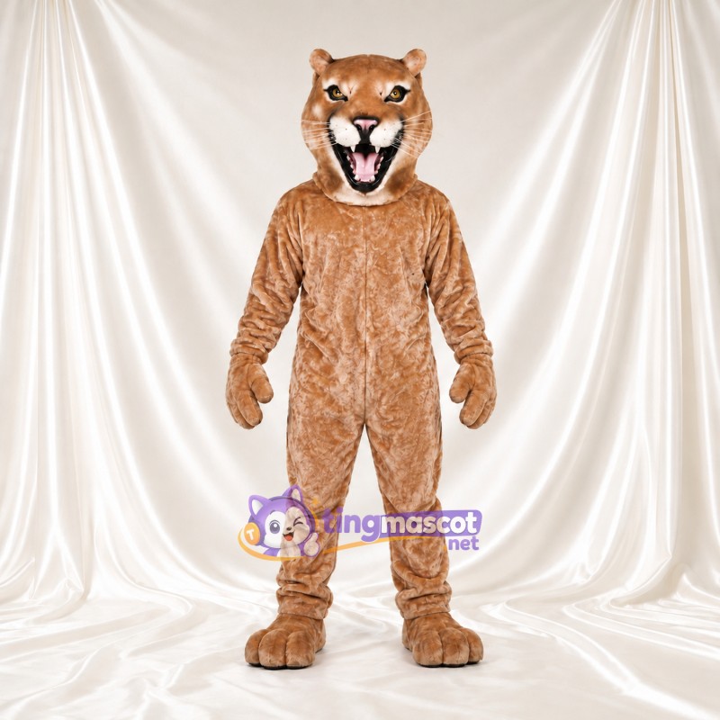 Costume de mascotte Puma – brun clair – Bouche à crocs (large); Museau (crème) Costume de mascotte Puma – brun clair – Bouche à crocs (large); Museau (crème)