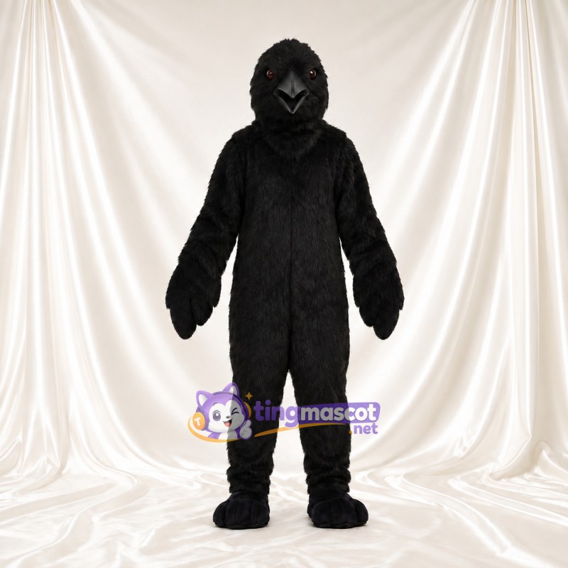 Maskottchenkostüm Rabe – schwarz – Schnabel (schwarz); Körper (zottelig) Maskottchenkostüm Rabe – schwarz – Schnabel (schwarz); Körper (zottelig)
