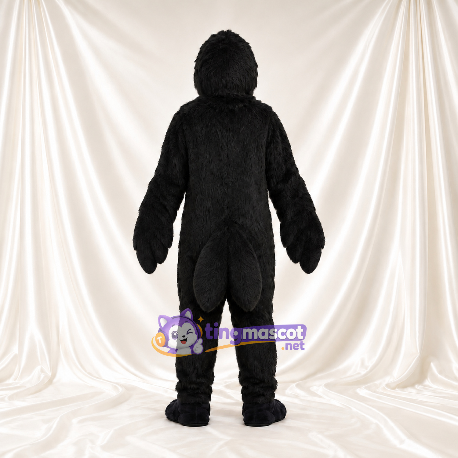 Maskottchenkostüm Rabe – schwarz – Schnabel (schwarz); Körper (zottelig) Maskottchenkostüm Rabe – schwarz – Schnabel (schwarz); Körper (zottelig)