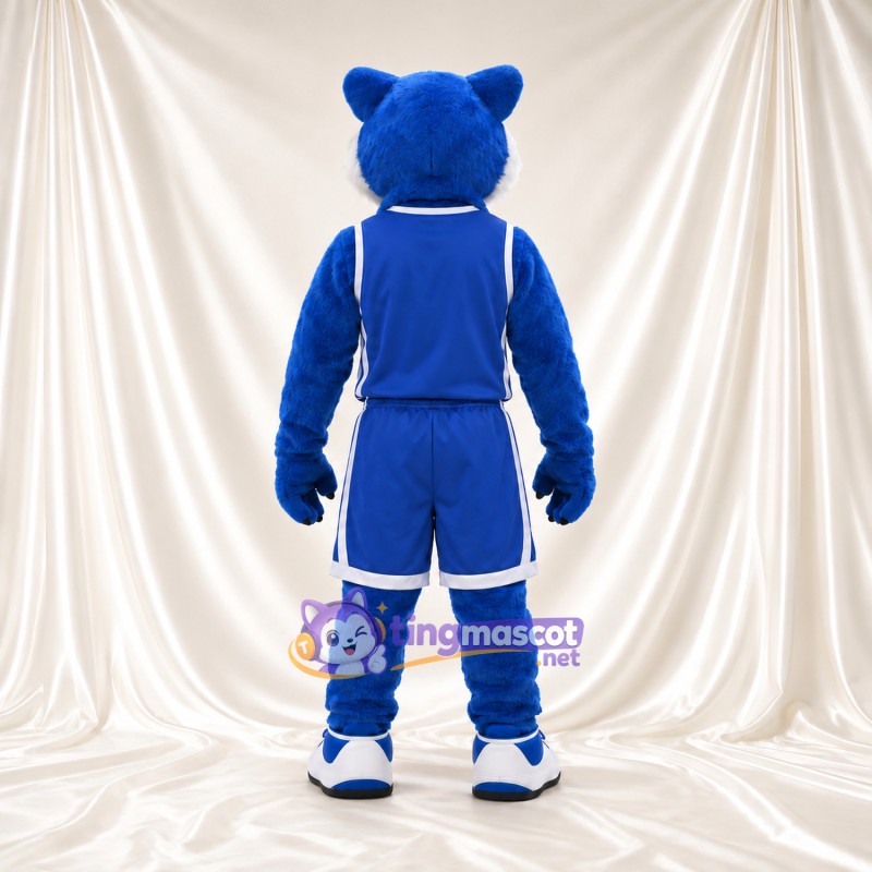 Blue Tiger Mascot Costume - Blue Basketball Uniform and White Sneakers Blue Tiger Mascot Costume - Blue Basketball Uniform and White Sneakers