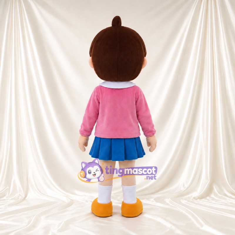 Anime Girl Mascot Costume - Pink Cardigan, Blue Skirt and Yellow Shoes Anime Girl Mascot Costume - Pink Cardigan, Blue Skirt and Yellow Shoes
