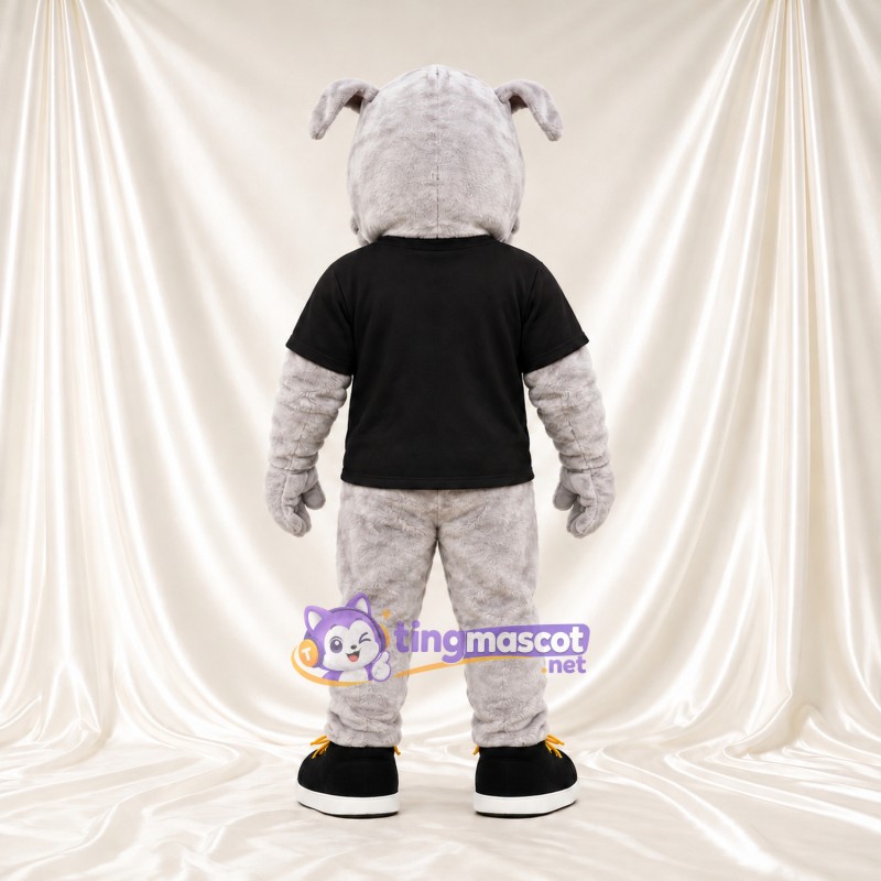 Costume de mascotte Bouledogue – blanc – T-shirt (noir); Chaussures (jaune) Costume de mascotte Bouledogue – blanc – T-shirt (noir); Chaussures (jaune)