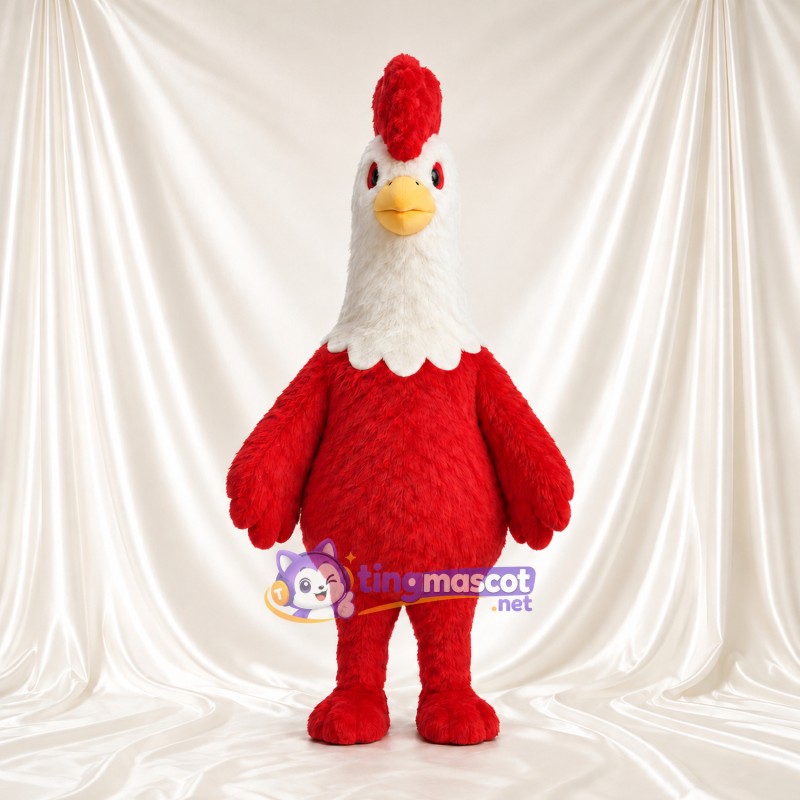 Costume de mascotte Coq – rouge – Tête (blanc); Crête (rouge) Costume de mascotte Coq – rouge – Tête (blanc); Crête (rouge)