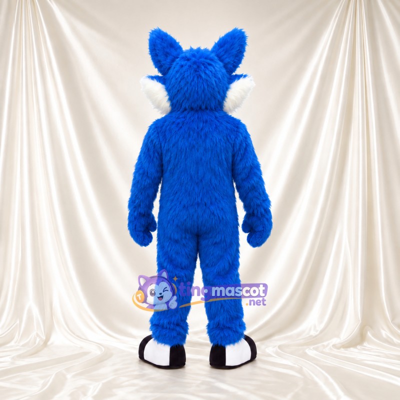 Costume de mascotte Renard – bleu – Ventre (blanc); Chaussures (noir) Costume de mascotte Renard – bleu – Ventre (blanc); Chaussures (noir)