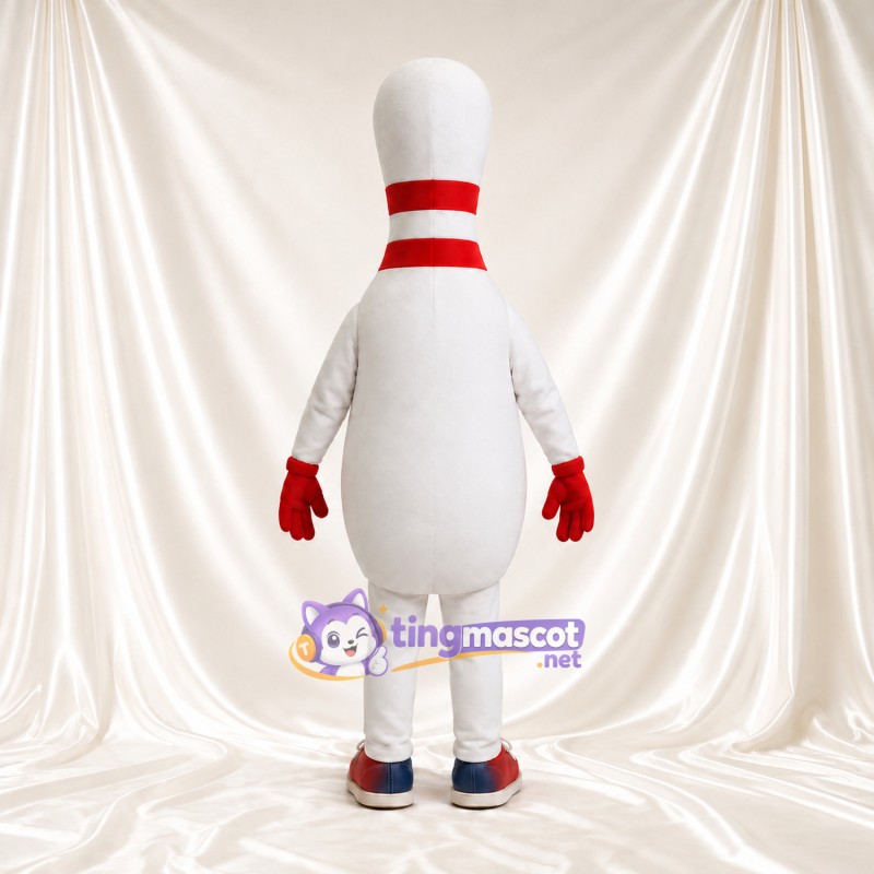 Maskottchenkostüm Bowlingkegel – weiß – Streifen (rot); Handschuhe (rot); Sneaker Maskottchenkostüm Bowlingkegel – weiß – Streifen (rot); Handschuhe (rot); Sneaker