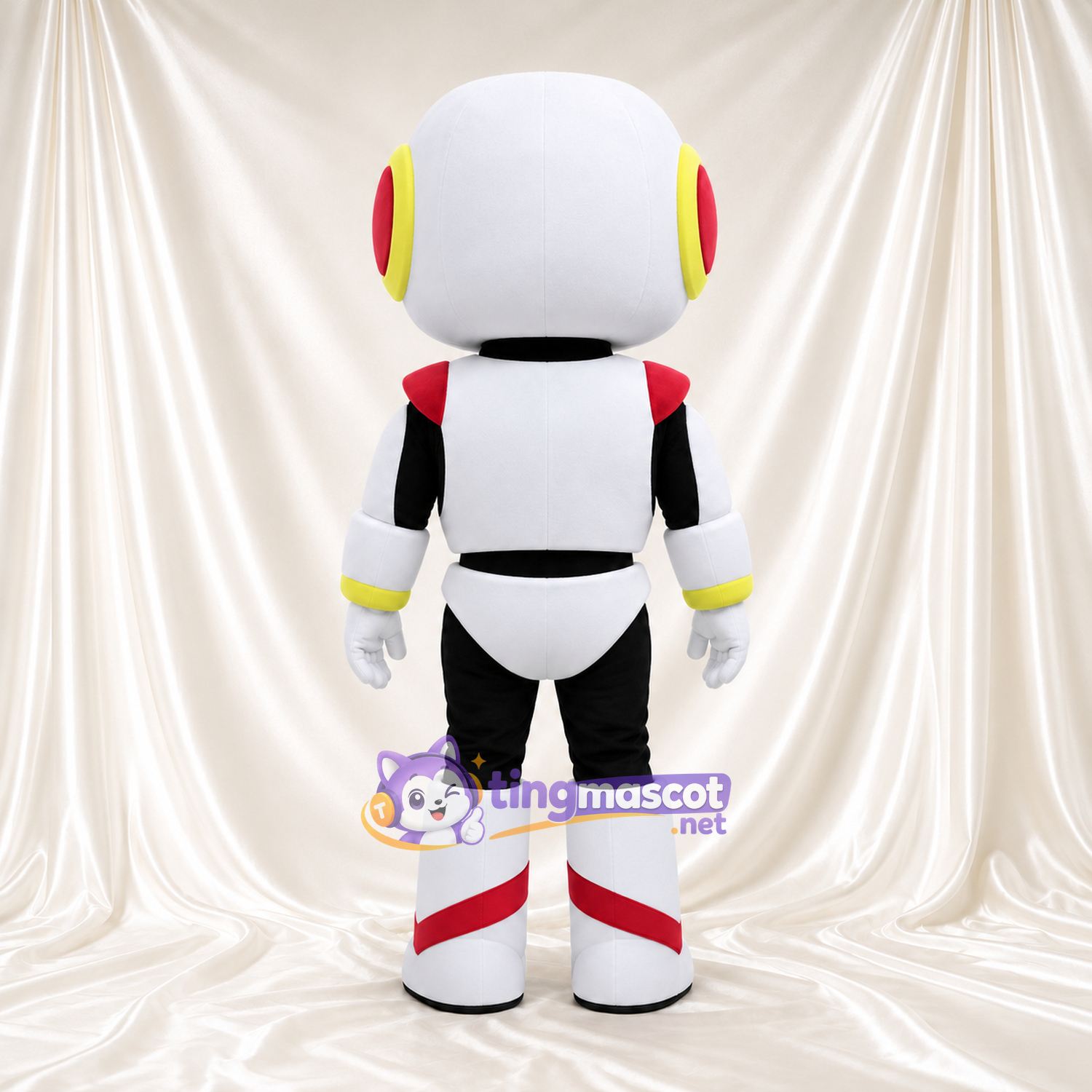 Costume de mascotte Robot – blanc – Visage-écran (noir); Armure (rouge) Costume de mascotte Robot – blanc – Visage-écran (noir); Armure (rouge)