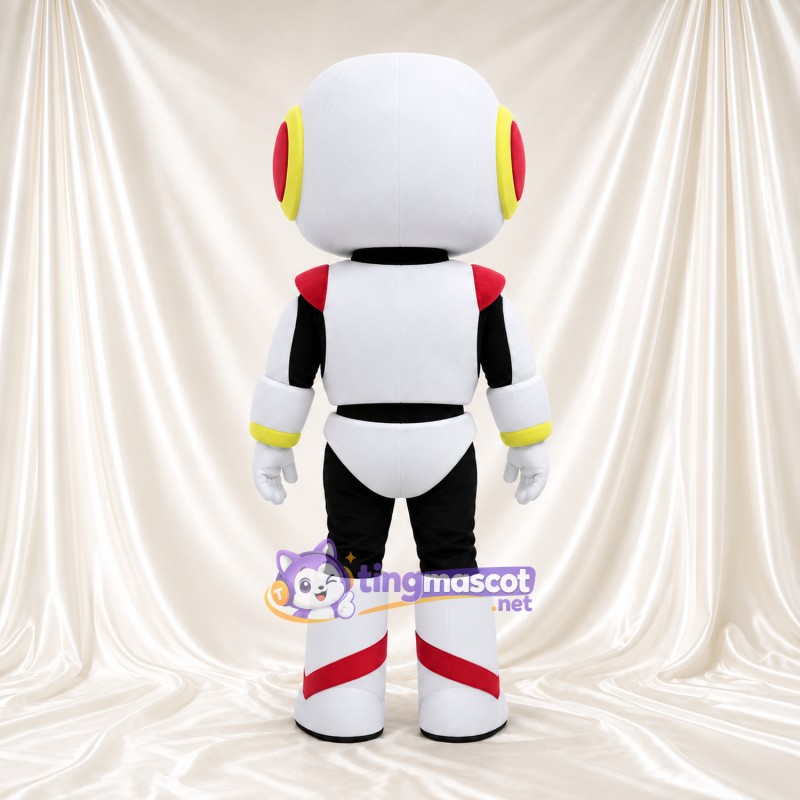 Costume de mascotte Robot – blanc – Visage-écran (noir); Armure (rouge) Costume de mascotte Robot – blanc – Visage-écran (noir); Armure (rouge)
