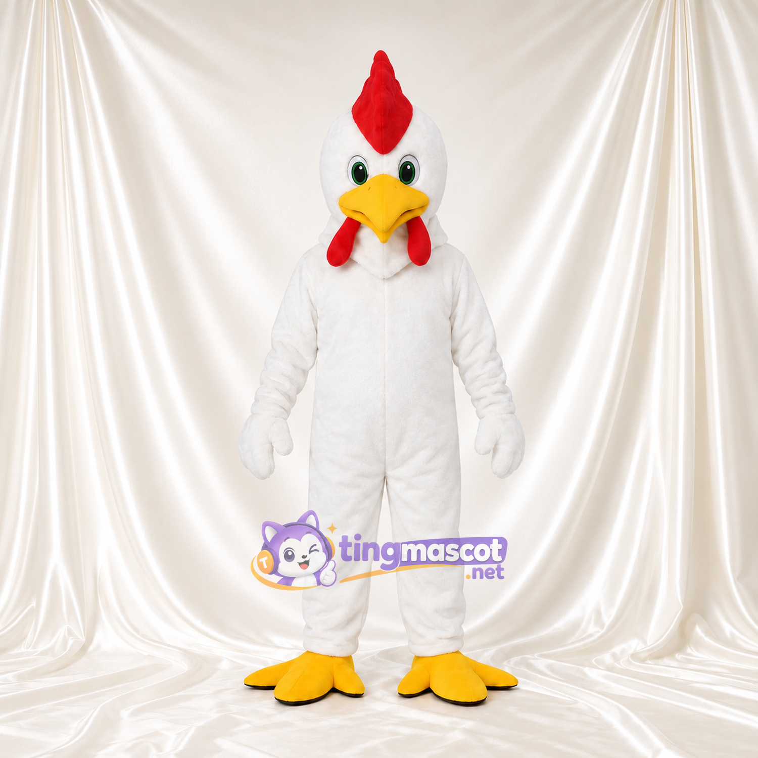 Costume de mascotte Coq – blanc – Crête (rouge); Bec (jaune) Costume de mascotte Coq – blanc – Crête (rouge); Bec (jaune)