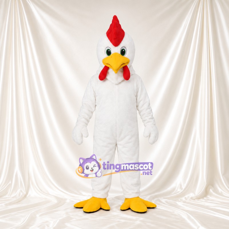 Costume de mascotte Coq – blanc – Crête (rouge); Bec (jaune) Costume de mascotte Coq – blanc – Crête (rouge); Bec (jaune)