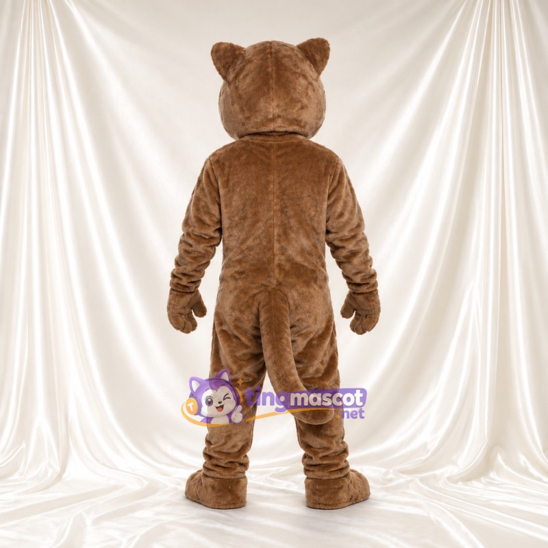 Brown Cougar Mascot Costume - White Muscular Chest and Smiling Muzzle Brown Cougar Mascot Costume - White Muscular Chest and Smiling Muzzle
