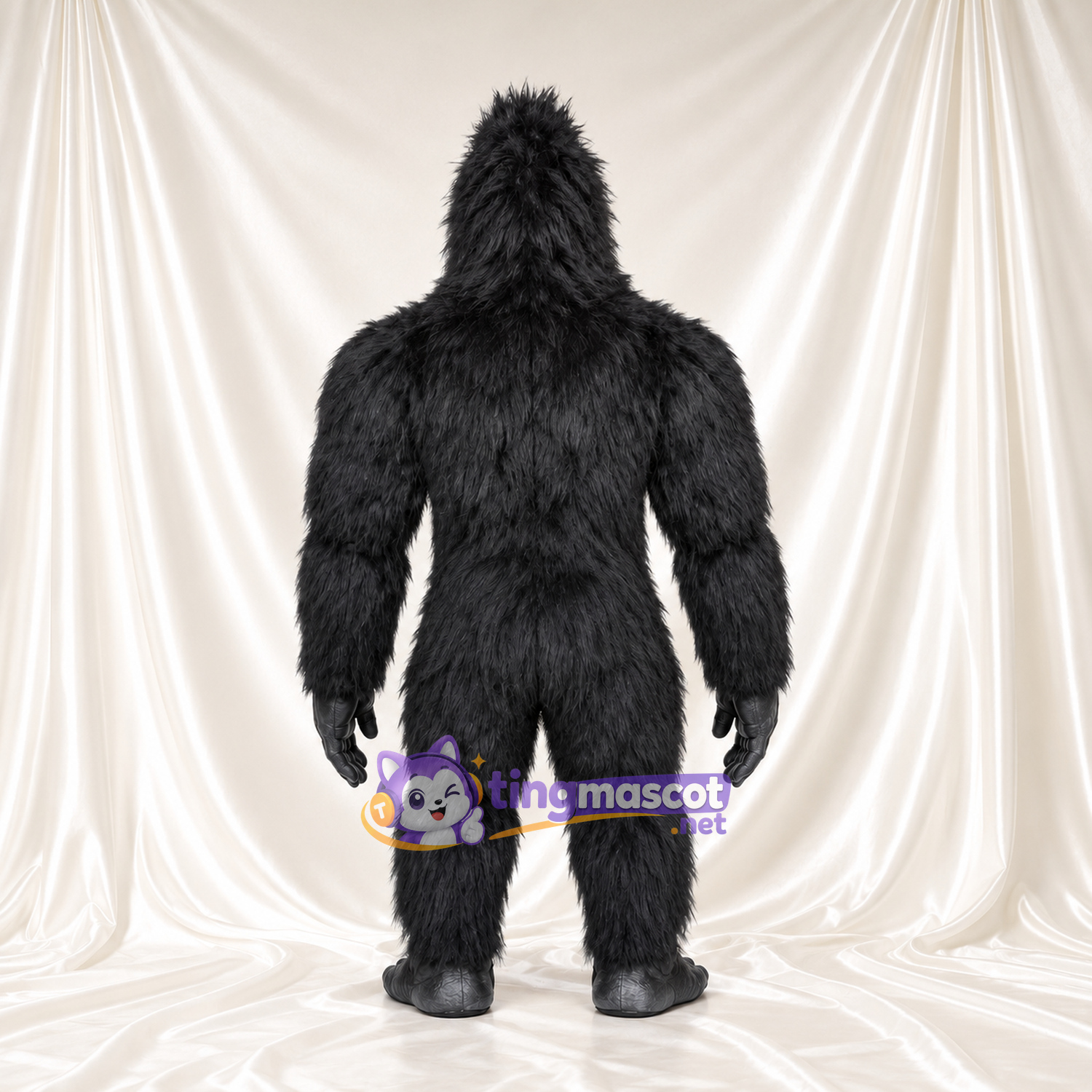 Costume de mascotte Gorille – noir – Corps musclé; Bouche à crocs (ouvert) Costume de mascotte Gorille – noir – Corps musclé; Bouche à crocs (ouvert)
