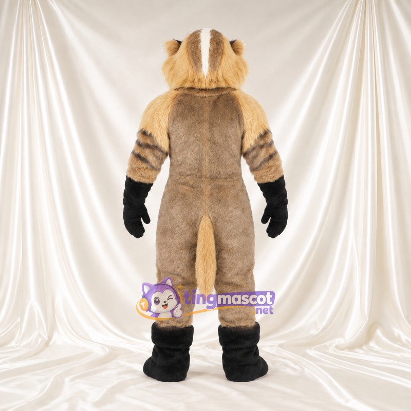 Maskottchenkostüm Dachs – hellbraun – Gesicht (gestreift); Handschuhe (schwarz) Maskottchenkostüm Dachs – hellbraun – Gesicht (gestreift); Handschuhe (schwarz)