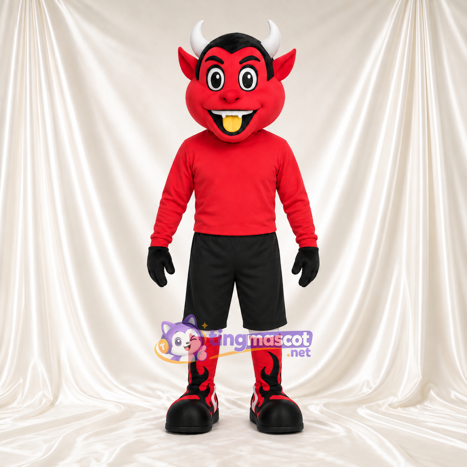 Red Devil Mascot Costume - White Horns and Black Sports Shorts Red Devil Mascot Costume - White Horns and Black Sports Shorts
