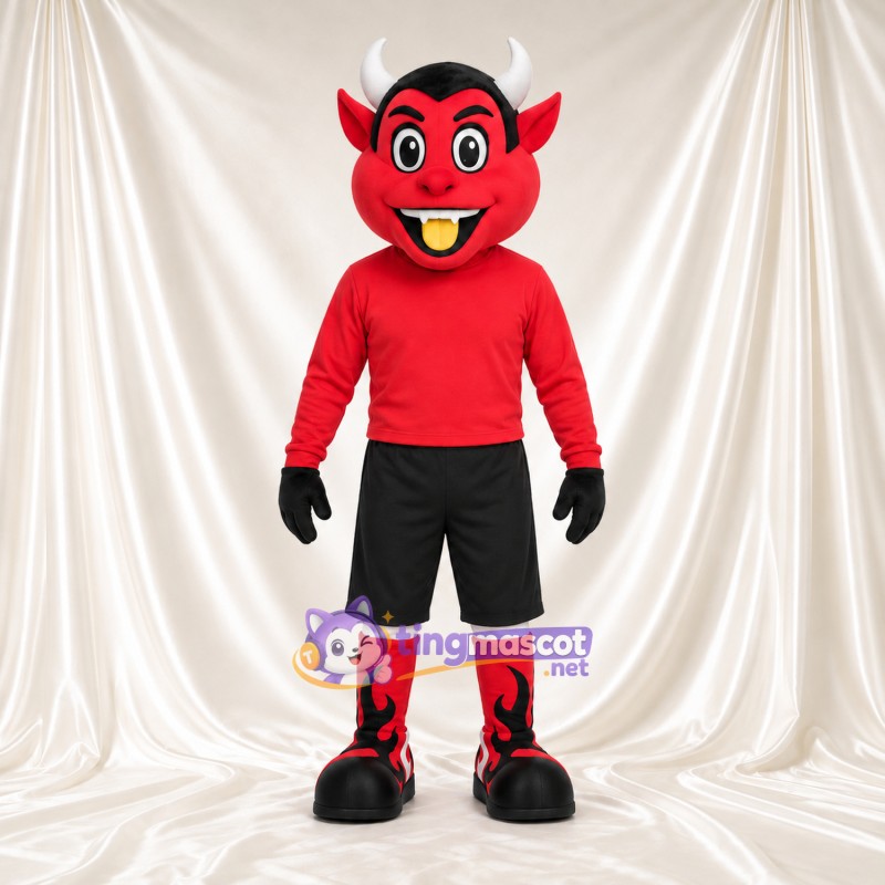 Red Devil Mascot Costume - White Horns and Black Sports Shorts Red Devil Mascot Costume - White Horns and Black Sports Shorts