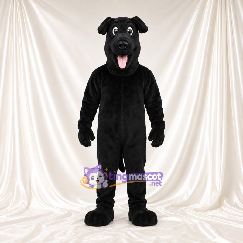 Costume de mascotte Chien – noir – Oreilles tombantes; Langue (long, rose) Costume de mascotte Chien – noir – Oreilles tombantes; Langue (long, rose)