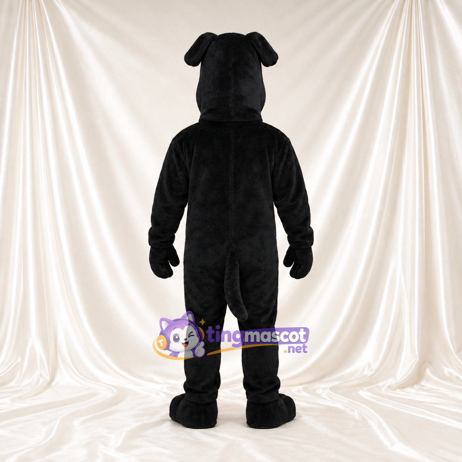 Costume de mascotte Chien – noir – Oreilles tombantes; Langue (long, rose) Costume de mascotte Chien – noir – Oreilles tombantes; Langue (long, rose)