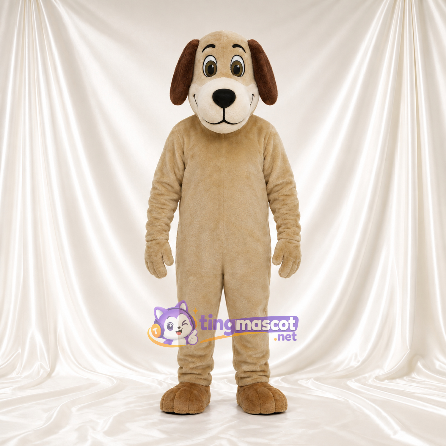Beige Dog Mascot Costume - Cream Muzzle and Brown Eyebrows Beige Dog Mascot Costume - Cream Muzzle and Brown Eyebrows