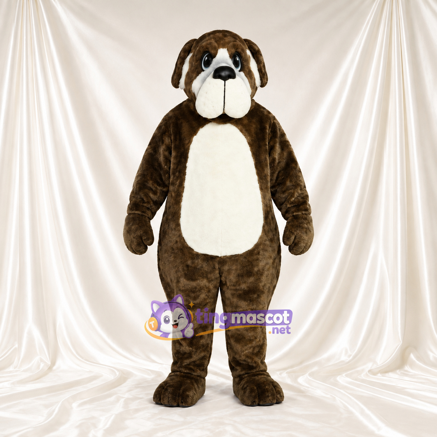 Costume de mascotte Chien – marron foncé – Ventre (crème); Museau (blanc) Costume de mascotte Chien – marron foncé – Ventre (crème); Museau (blanc)