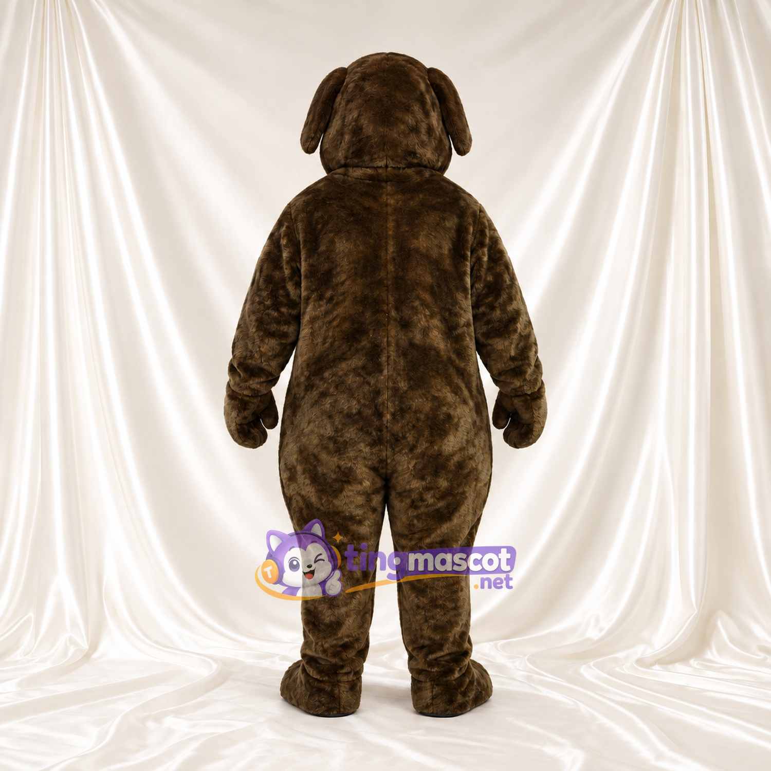 Costume de mascotte Chien – marron foncé – Ventre (crème); Museau (blanc) Costume de mascotte Chien – marron foncé – Ventre (crème); Museau (blanc)