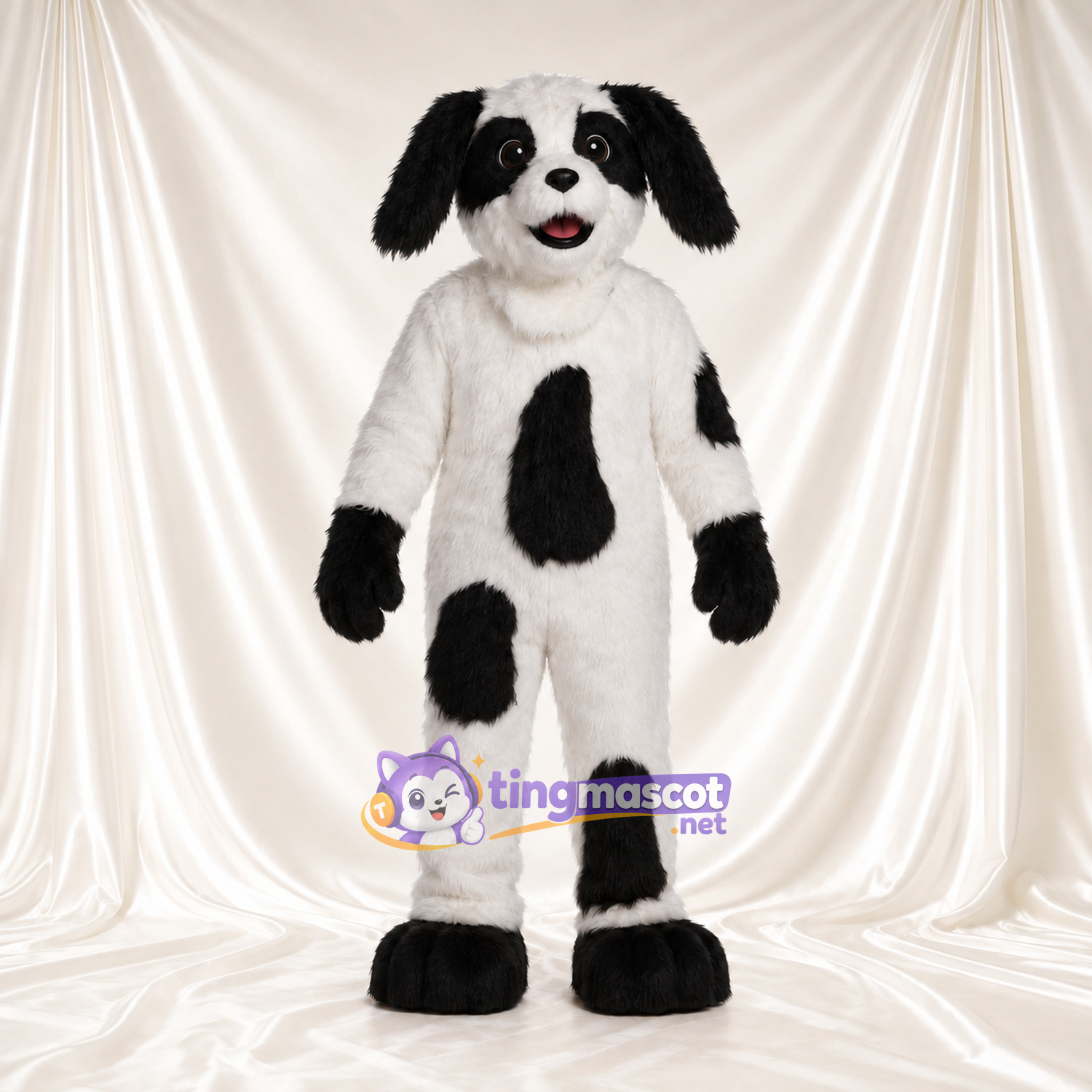 Costume de mascotte Chien – noir / blanc – Corps (grand); Taches; Oreilles tombantes Costume de mascotte Chien – noir / blanc – Corps (grand); Taches; Oreilles tombantes
