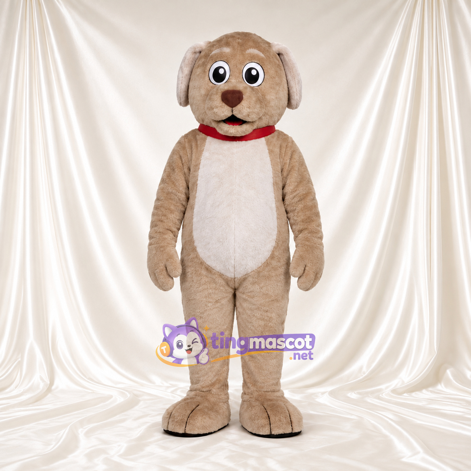 Beige Dog Mascot Costume - Red Collar and Cream Belly Beige Dog Mascot Costume - Red Collar and Cream Belly
