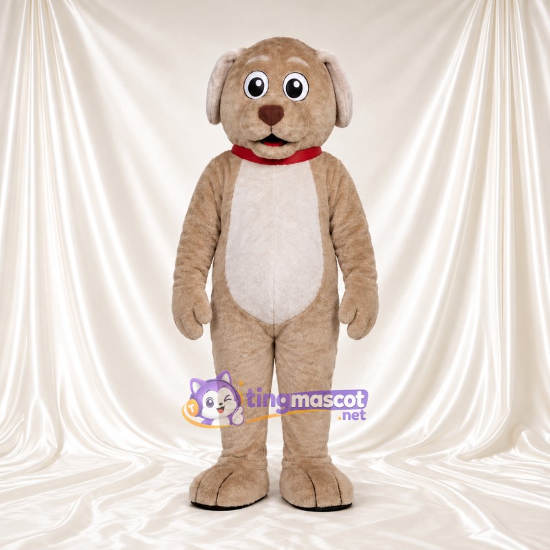 Beige Dog Mascot Costume - Red Collar and Cream Belly Beige Dog Mascot Costume - Red Collar and Cream Belly