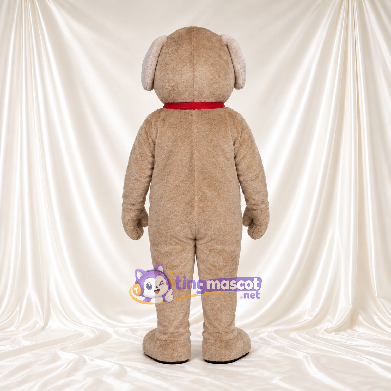Beige Dog Mascot Costume - Red Collar and Cream Belly Beige Dog Mascot Costume - Red Collar and Cream Belly