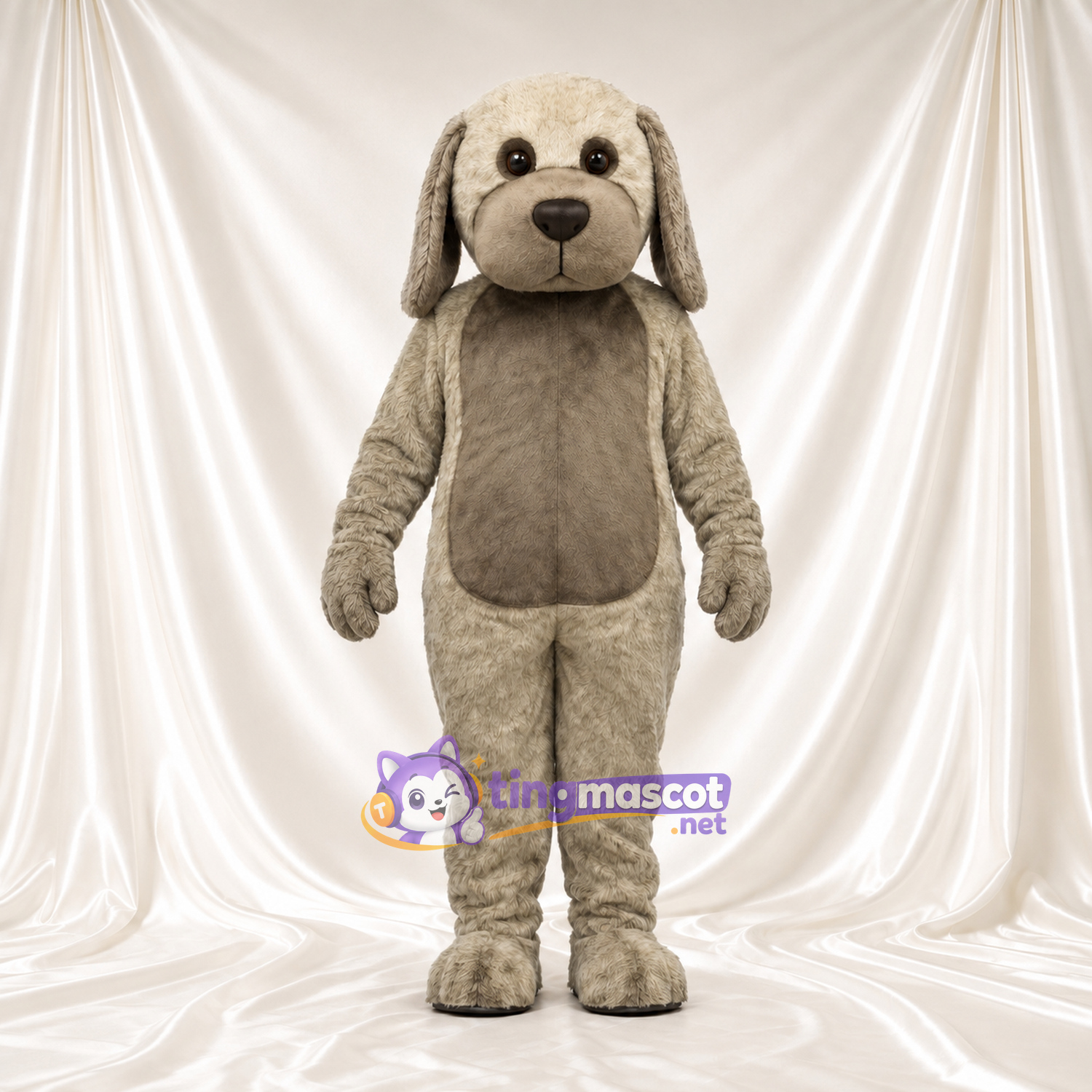 Costume de mascotte Chien – gris / marron – Ventre; Longues oreilles Costume de mascotte Chien – gris / marron – Ventre; Longues oreilles