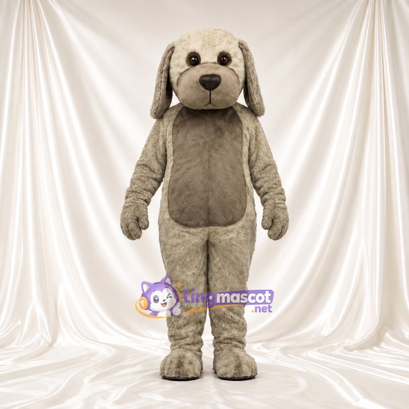 Costume de mascotte Chien – gris / marron – Ventre; Longues oreilles