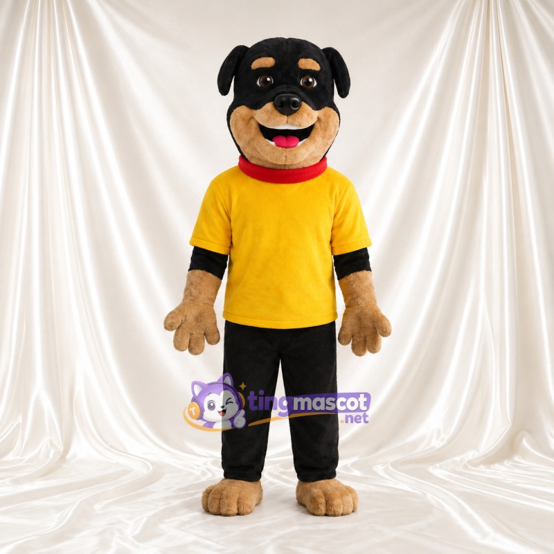 Black and Tan Dog Mascot Costume - Yellow T-Shirt and Black Pants Black and Tan Dog Mascot Costume - Yellow T-Shirt and Black Pants