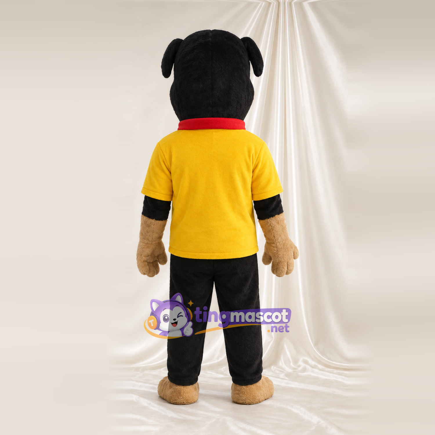Black and Tan Dog Mascot Costume - Yellow T-Shirt and Black Pants Black and Tan Dog Mascot Costume - Yellow T-Shirt and Black Pants