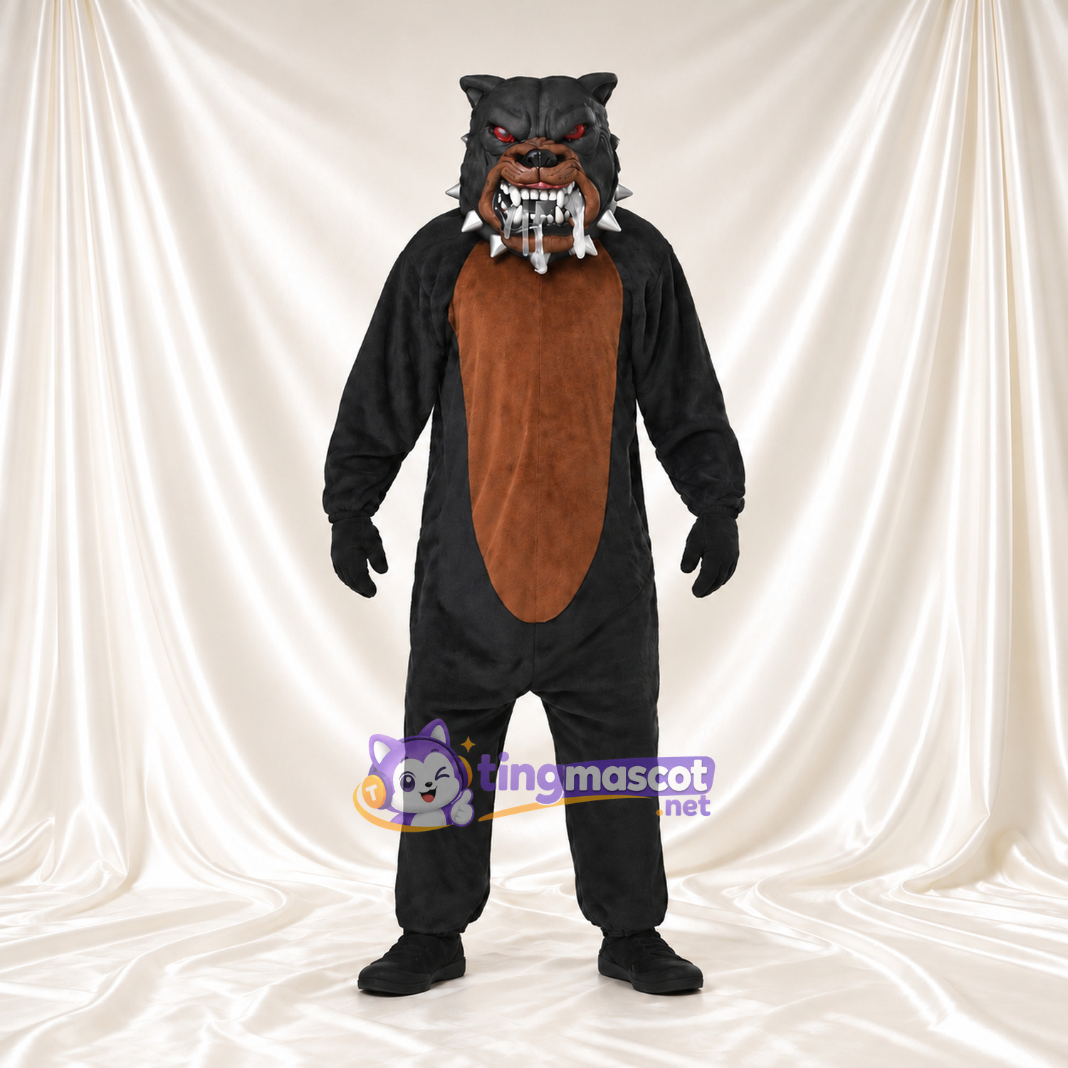 Black Monster Dog Mascot Costume - Long Fangs and Brown Belly Black Monster Dog Mascot Costume - Long Fangs and Brown Belly