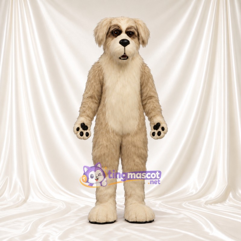 Beige Dog Mascot Costume - Shaggy Cream Belly and Paw Pads Beige Dog Mascot Costume - Shaggy Cream Belly and Paw Pads