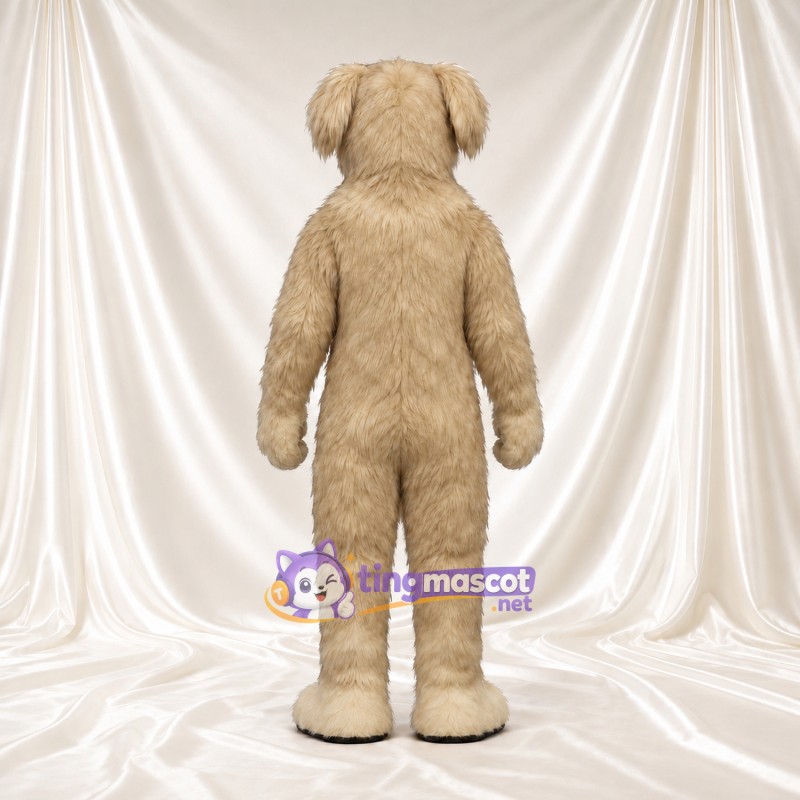 Beige Dog Mascot Costume - Shaggy Cream Belly and Paw Pads Beige Dog Mascot Costume - Shaggy Cream Belly and Paw Pads