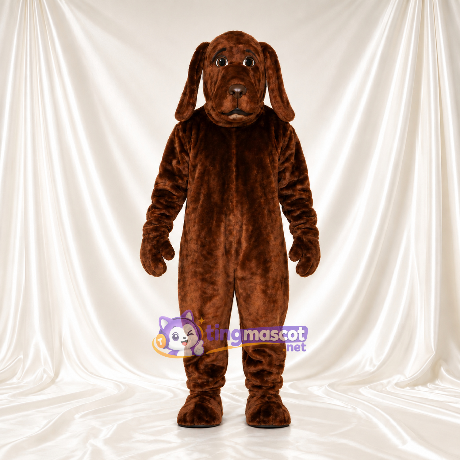 Costume de mascotte Chien – marron foncé – Oreilles tombantes (long); Corps (uni, marron)