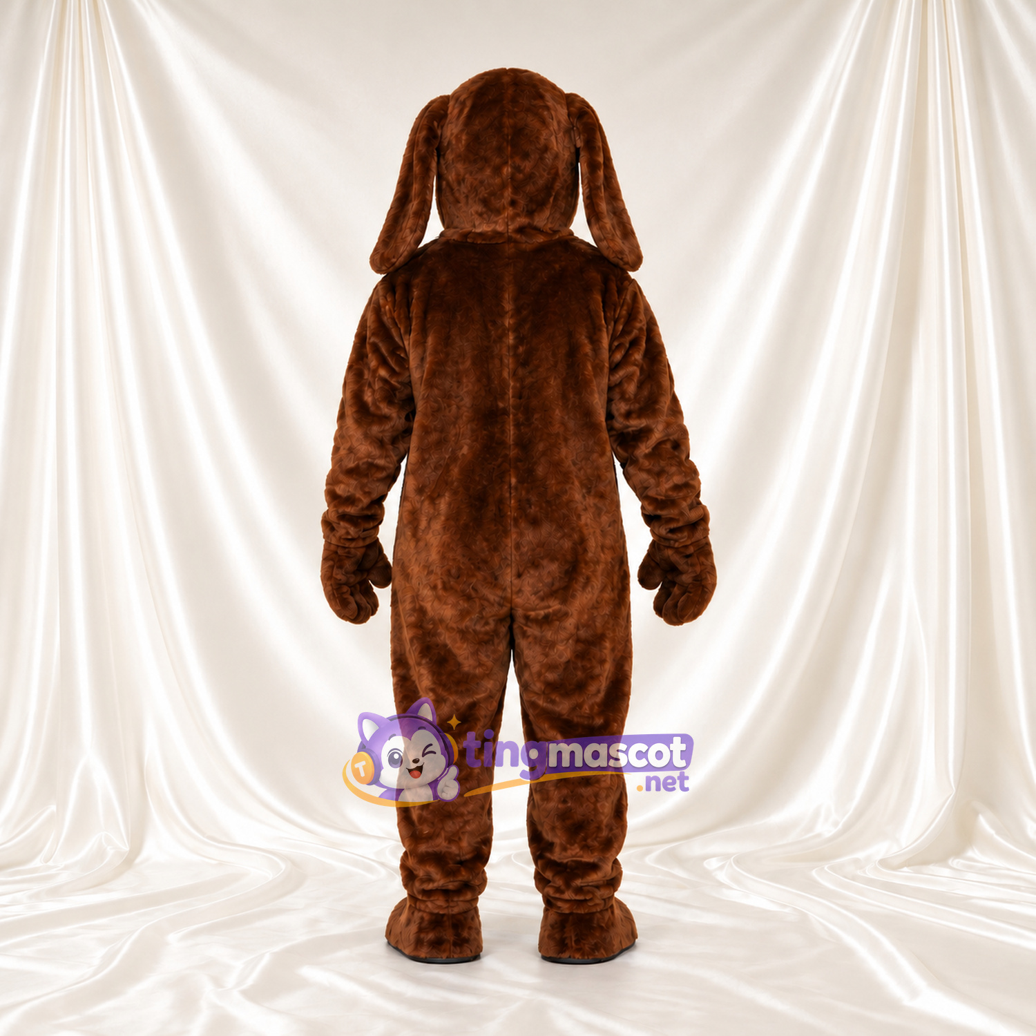 Costume de mascotte Chien – marron foncé – Oreilles tombantes (long); Corps (uni, marron)