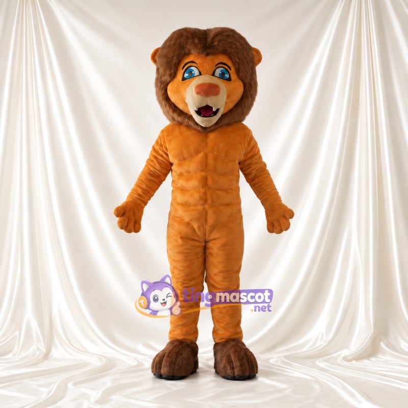 Costume de mascotte Lion – brun clair – Corps musclé; Pieds (marron) Costume de mascotte Lion – brun clair – Corps musclé; Pieds (marron)