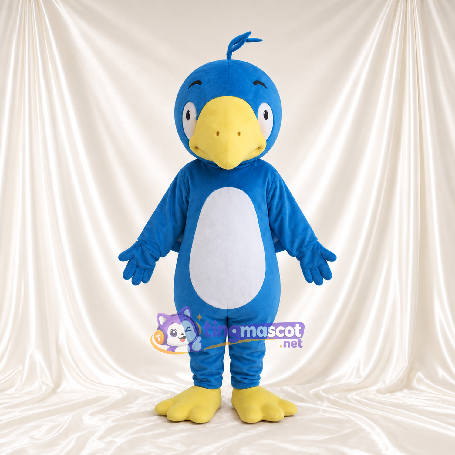 Blue Duck Mascot Costume - Large Yellow Bill and White Belly Blue Duck Mascot Costume - Large Yellow Bill and White Belly
