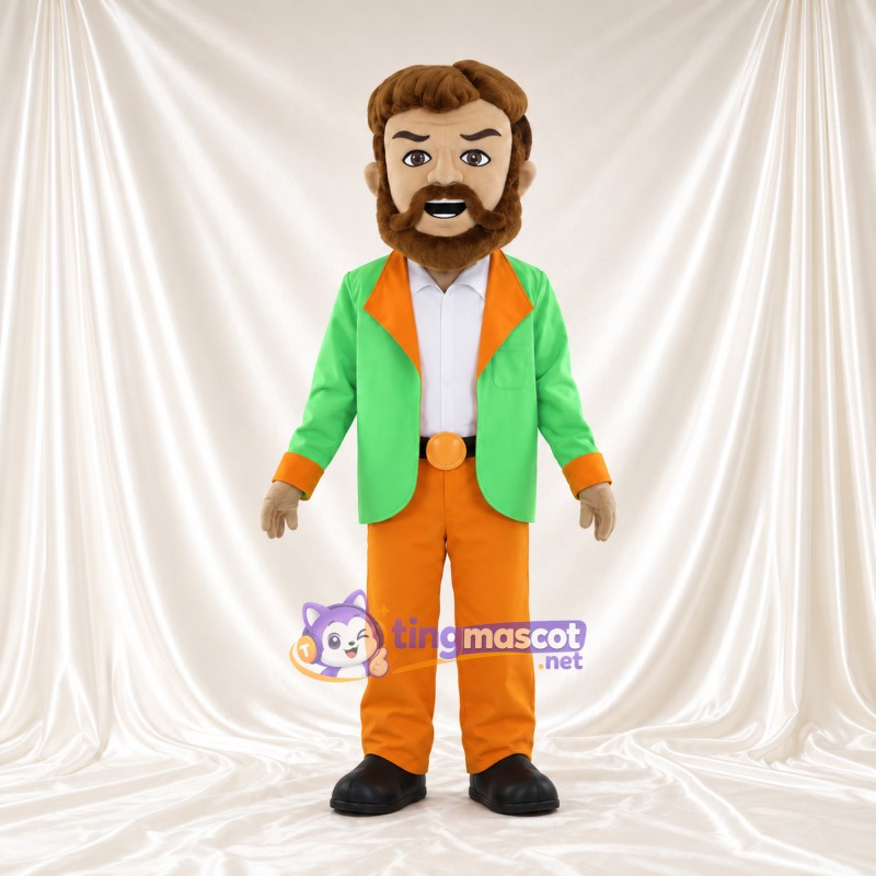 Maskottchenkostüm Bärtiger Mann – wie abgebildet – Hose (grün, orange) Maskottchenkostüm Bärtiger Mann – wie abgebildet – Hose (grün, orange)