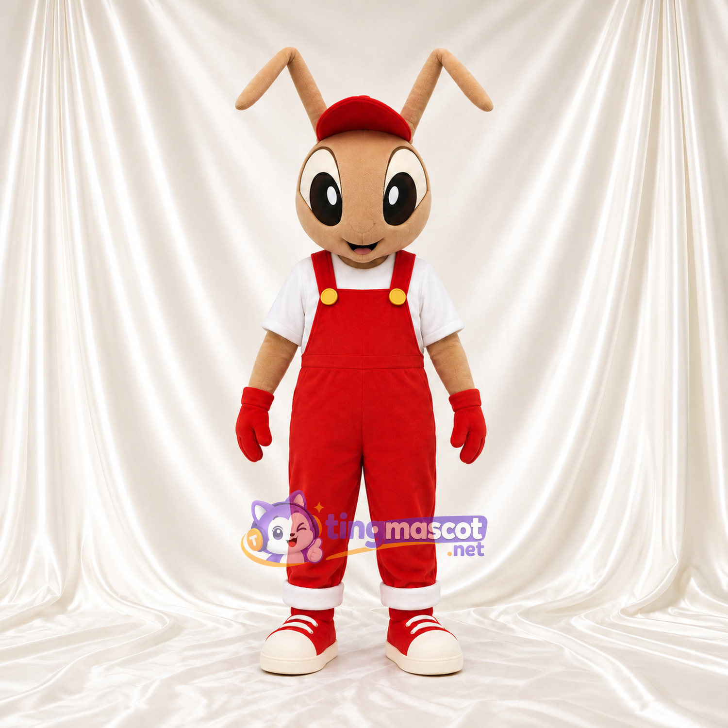 Ant Character Mascot Costume - Red Cap and Red Overalls Ant Character Mascot Costume - Red Cap and Red Overalls
