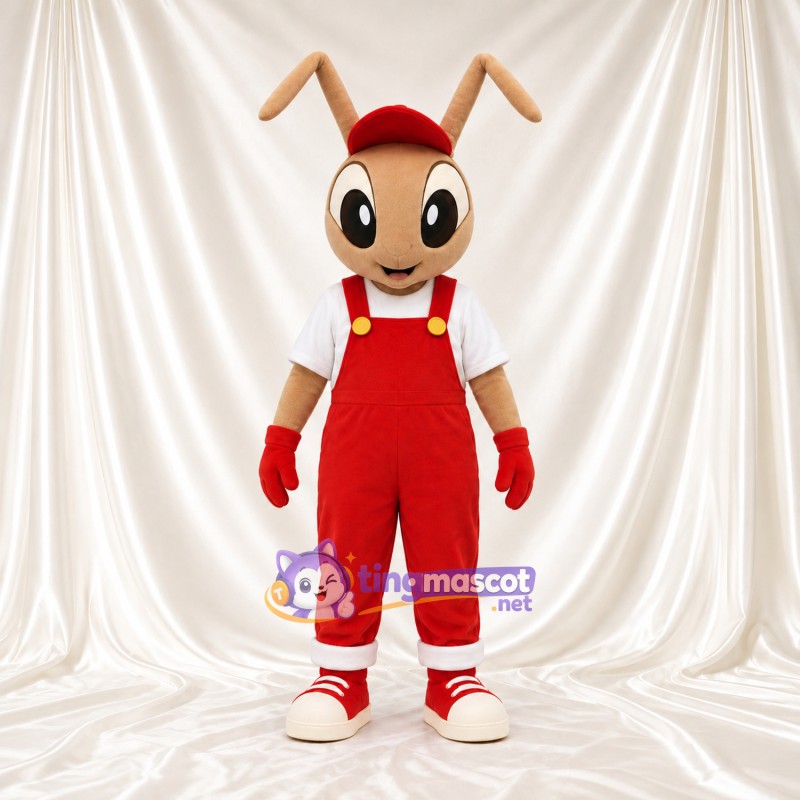 Ant Character Mascot Costume - Red Cap and Red Overalls Ant Character Mascot Costume - Red Cap and Red Overalls