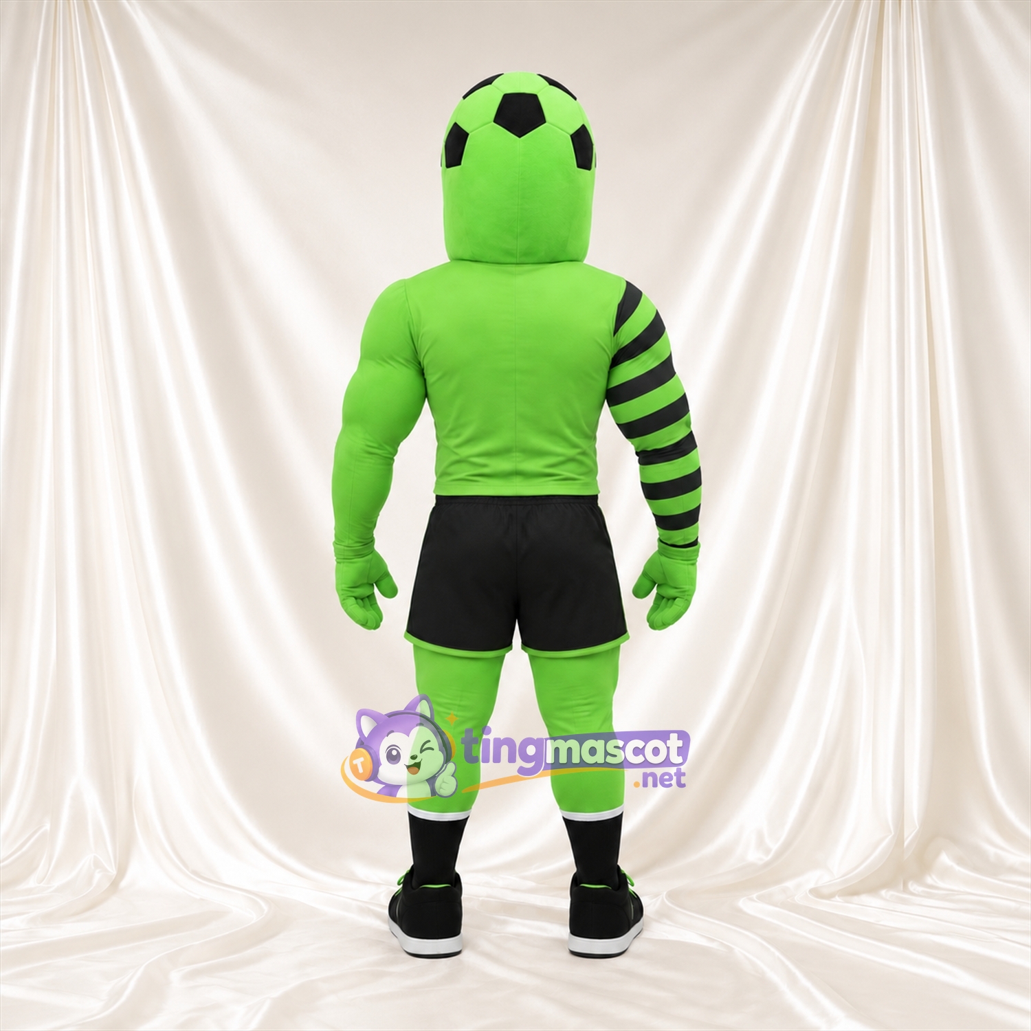 Costume de mascotte Ballon de football – vert – Corps musclé; Short (noir) Costume de mascotte Ballon de football – vert – Corps musclé; Short (noir)