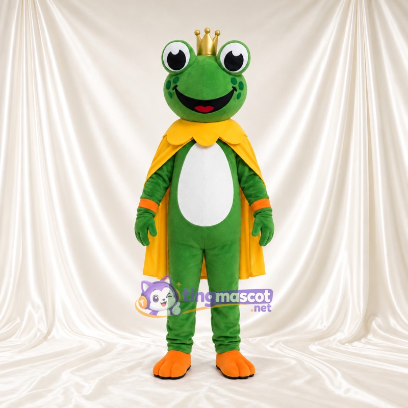 Frog King Mascot Costume - Gold Crown and Yellow Cape Frog King Mascot Costume - Gold Crown and Yellow Cape
