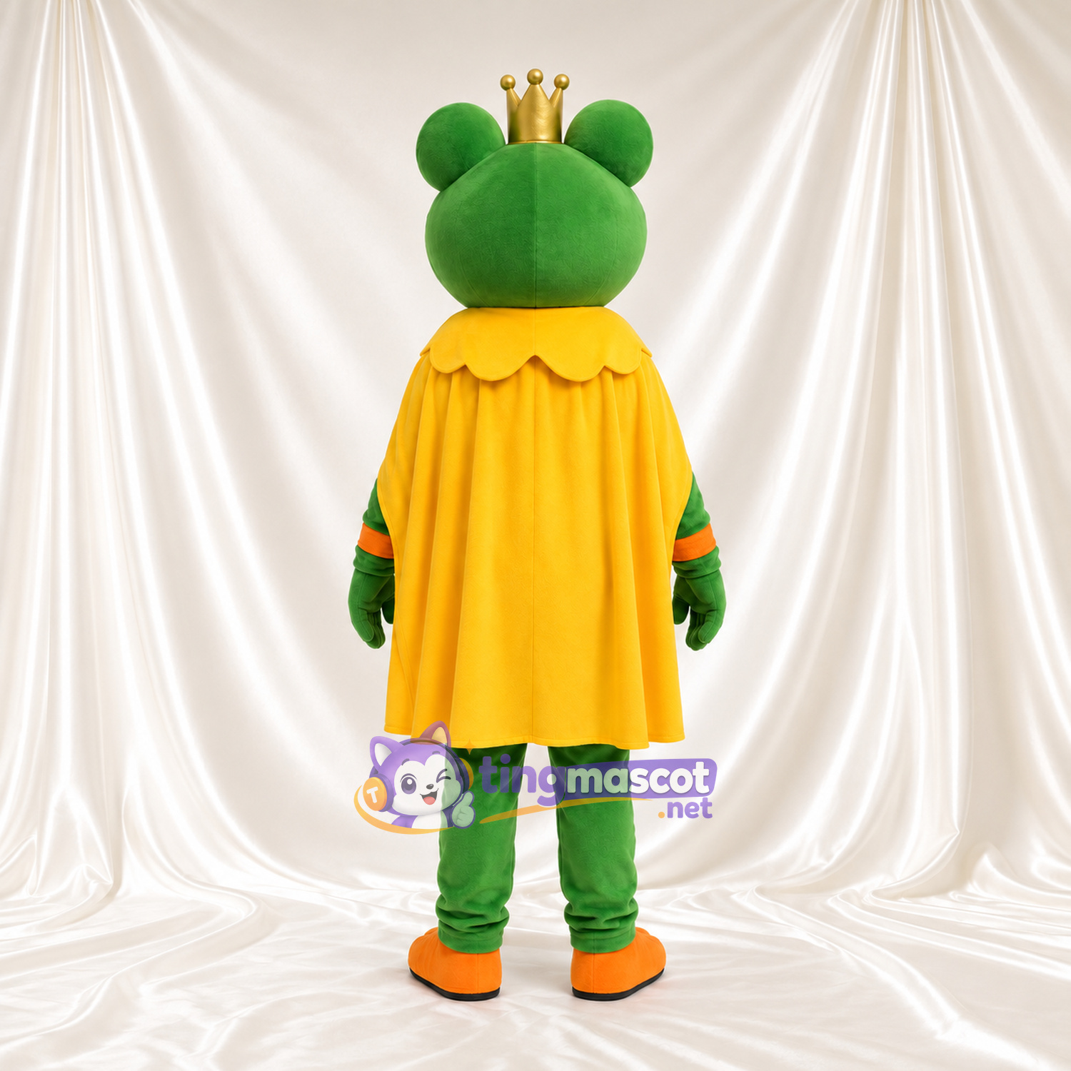 Frog King Mascot Costume - Gold Crown and Yellow Cape Frog King Mascot Costume - Gold Crown and Yellow Cape