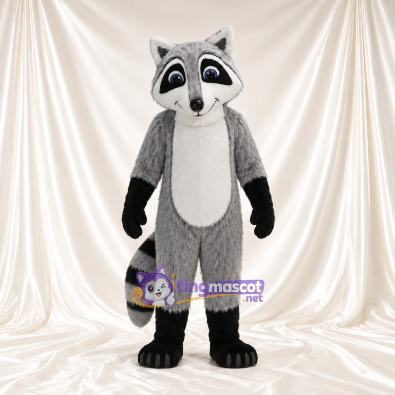 Costume de mascotte Raton laveur – gris – Mains (noir); Queue Costume de mascotte Raton laveur – gris – Mains (noir); Queue