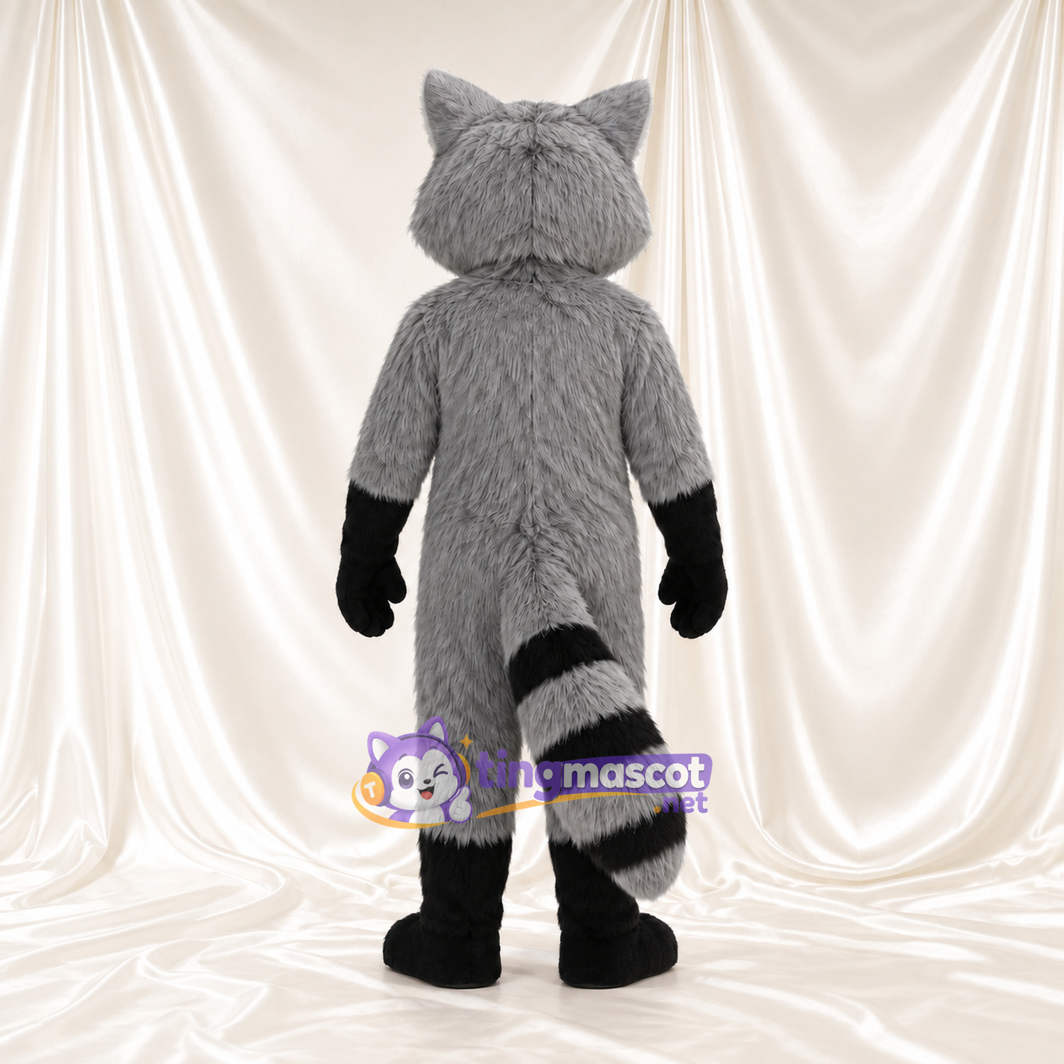 Costume de mascotte Raton laveur – gris – Mains (noir); Queue Costume de mascotte Raton laveur – gris – Mains (noir); Queue