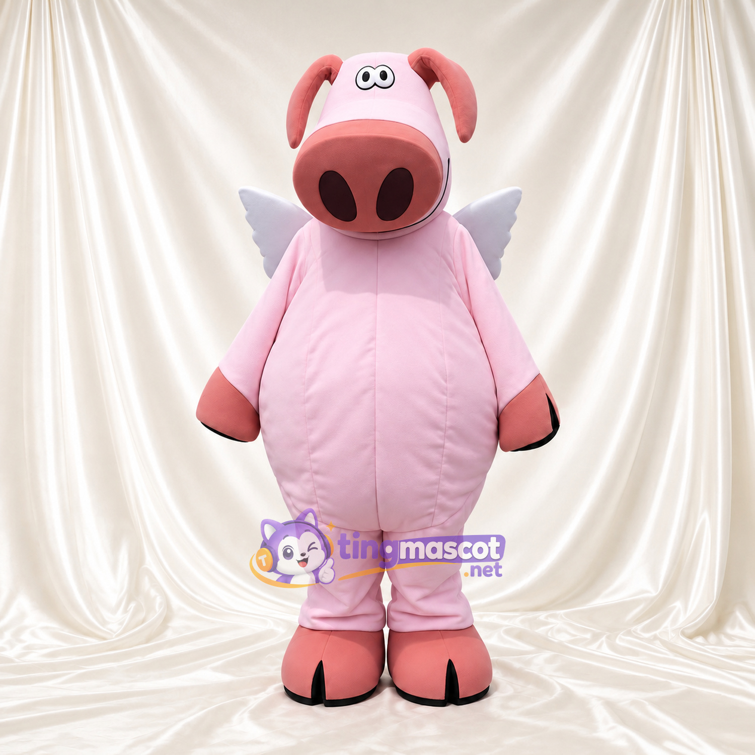 Costume de mascotte Cochon – rose – Ailes (blanc); Museau (surdimensionné) Costume de mascotte Cochon – rose – Ailes (blanc); Museau (surdimensionné)