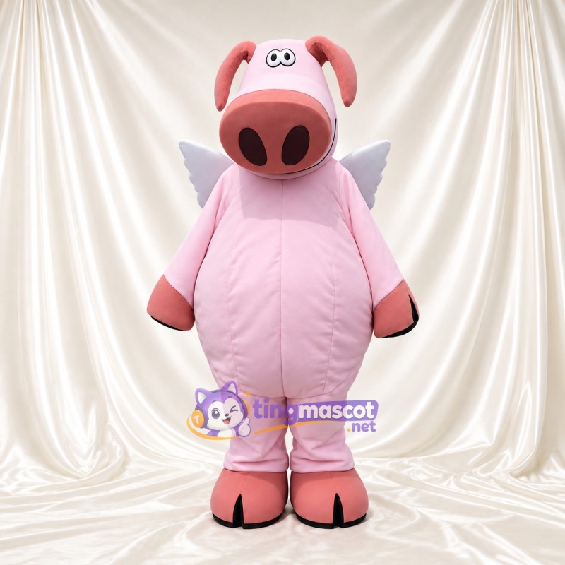 Costume de mascotte Cochon – rose – Ailes (blanc); Museau (surdimensionné) Costume de mascotte Cochon – rose – Ailes (blanc); Museau (surdimensionné)