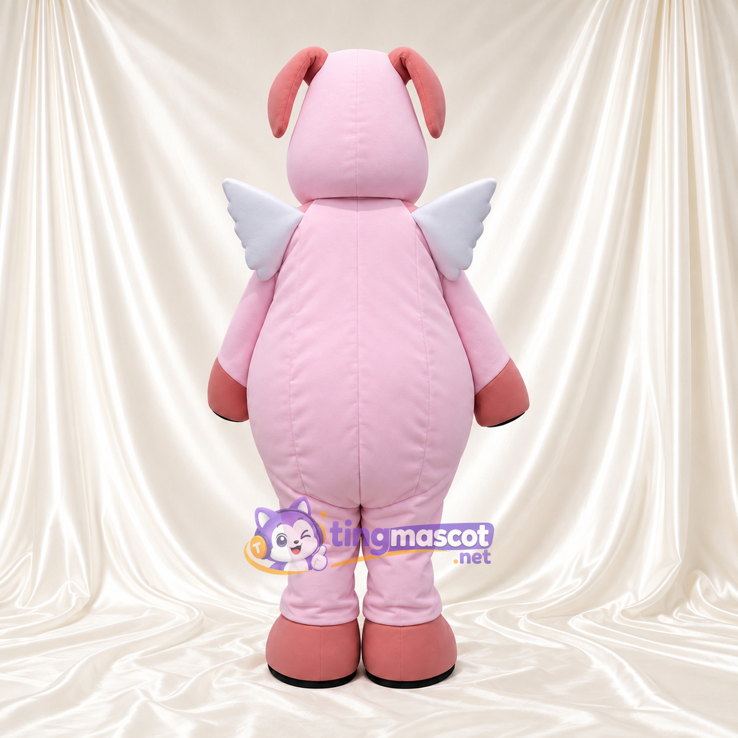 Costume de mascotte Cochon – rose – Ailes (blanc); Museau (surdimensionné) Costume de mascotte Cochon – rose – Ailes (blanc); Museau (surdimensionné)